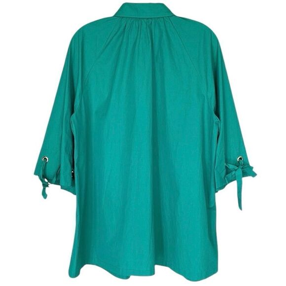 MaxMara Gigi Green 100% Cotton Button Down Tie Sleeve Shirt NWT Size US 4/Small - Picture 4 of 6